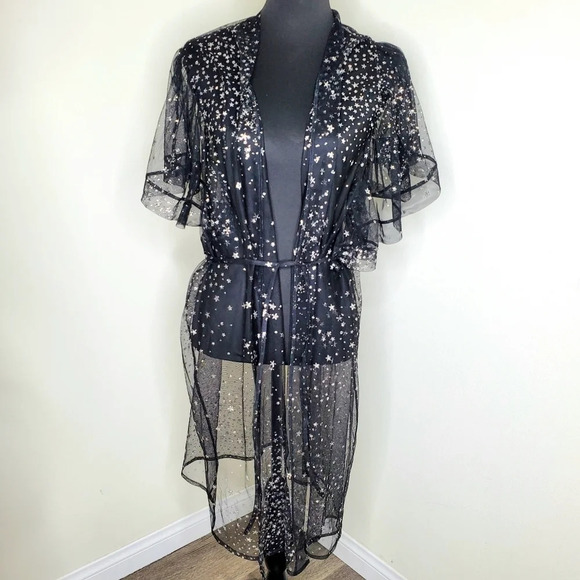 Victoria's Secret Sheer Glitter Star Print Robe - Picture 4 of 4